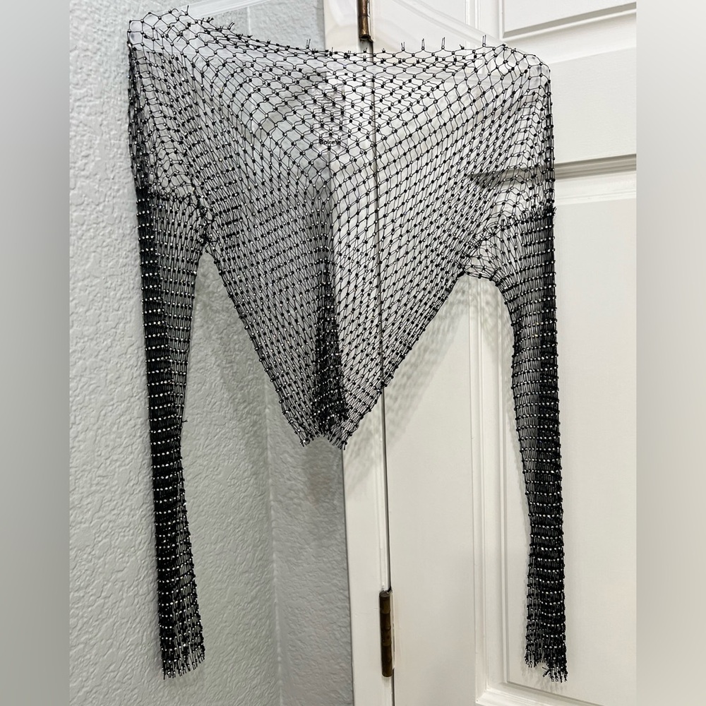 NWT Black Mesh bejeweled top